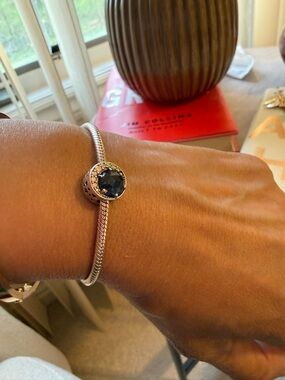 Pandora Sterling Silver Bracelet with Dark Blue Crystal Charm